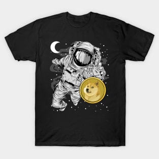 Astronaut Reaching Dogecoin DOGE Coin To The Moon Crypto Token Cryptocurrency Wallet Birthday Gift For Men Women Kids T-Shirt